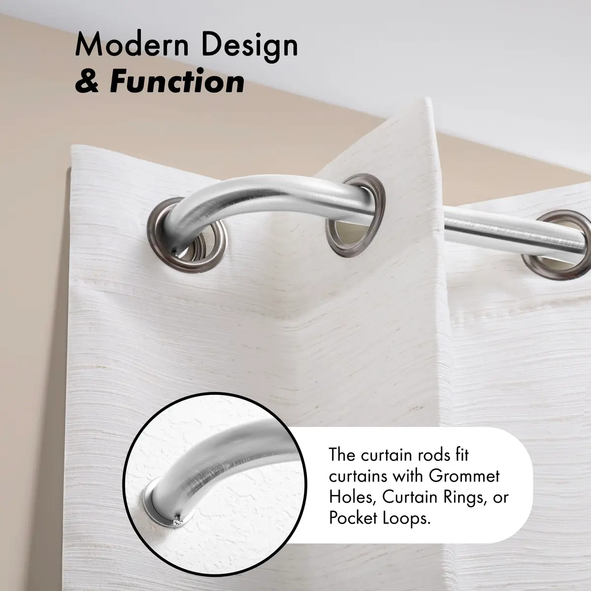 MERIVILLE 1-Inch Diameter Bay Window Curtain Rod Set for Bayview Windows, Satin Nickel Finish | Durable Metal Construction - view 6
