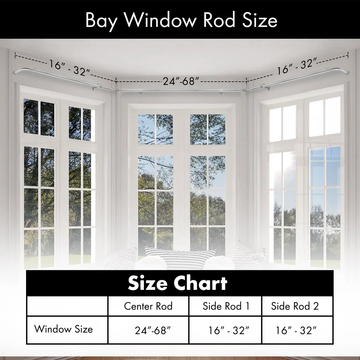 MERIVILLE 1-Inch Diameter Bay Window Curtain Rod Set for Bayview Windows, Satin Nickel Finish | Durable Metal Construction - view 2