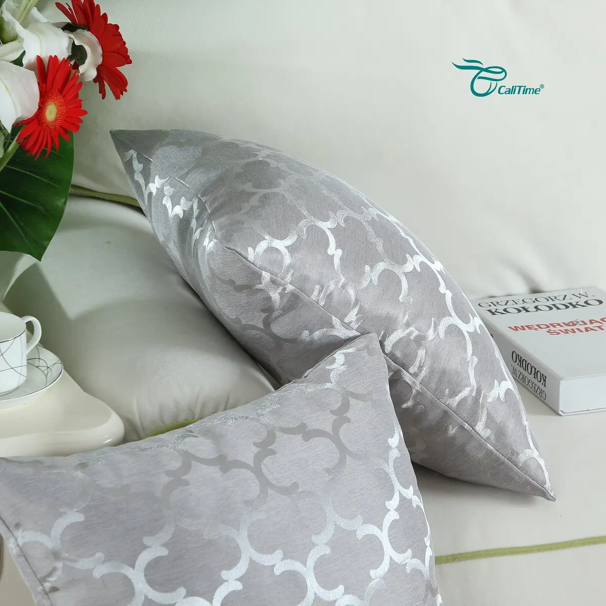 CaliTime Decorative Couch Throw Pillow Covers 18 x 18 Inches Silver Gray | Soft Faux Suede, Hidden Zipper, Set of 2 - view 5