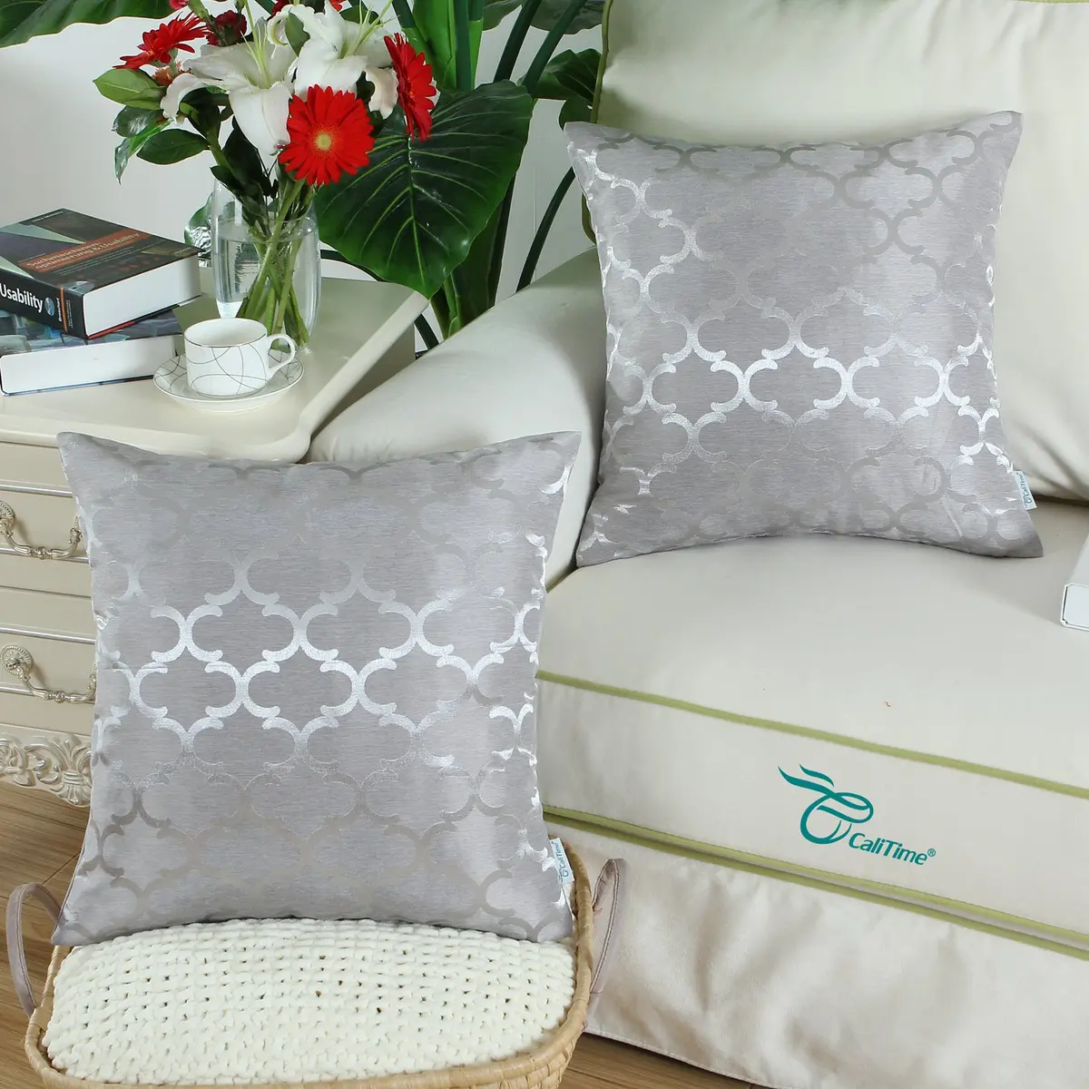 CaliTime Decorative Couch Throw Pillow Covers 18 x 18 Inches Silver Gray | Soft Faux Suede, Hidden Zipper, Set of 2 - view 2
