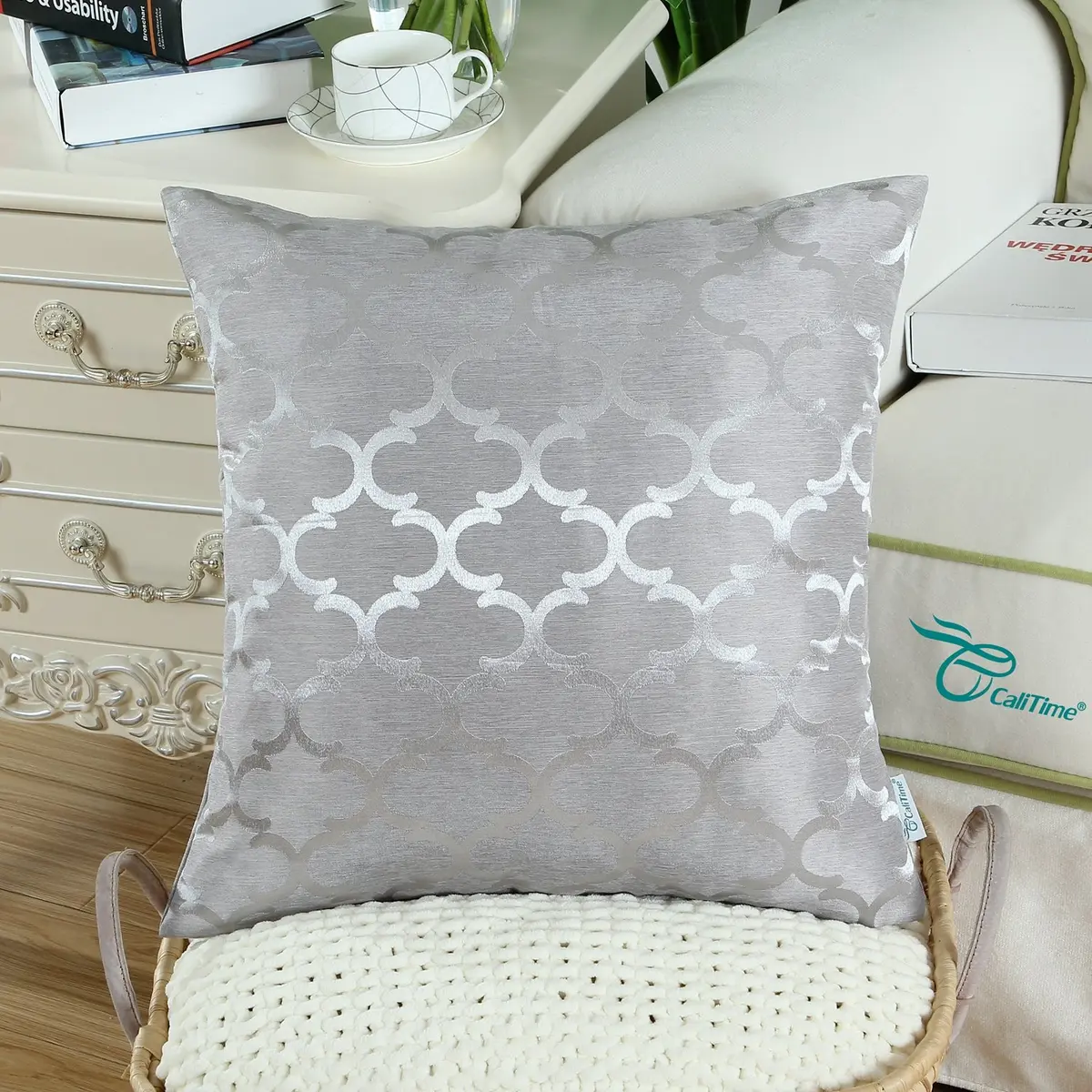 CaliTime Decorative Couch Throw Pillow Covers 18 x 18 Inches Silver Gray | Soft Faux Suede, Hidden Zipper, Set of 2 - view 3