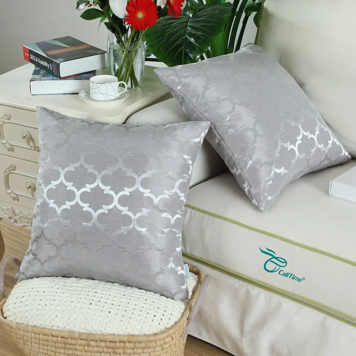 CaliTime Decorative Couch Throw Pillow Covers 18 x 18 Inches Silver Gray | Soft Faux Suede, Hidden Zipper, Set of 2 - view 4