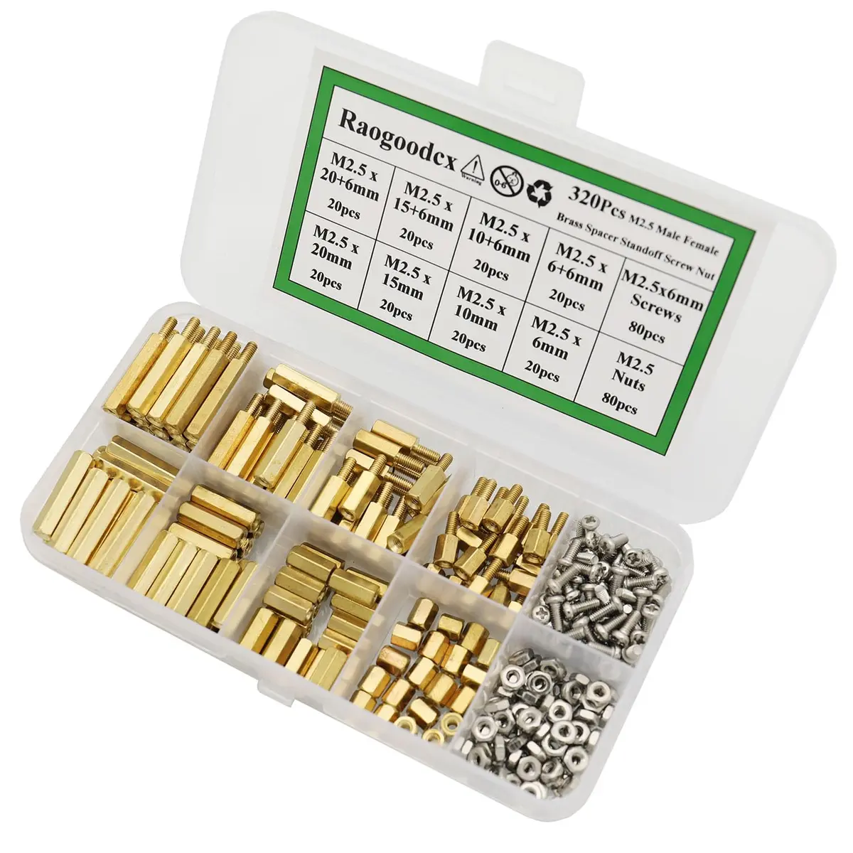 Raogoodcx M2.5 Brass Male Female Standoff Screw Kit 320 Pieces | Hexagonal Brass & Stainless Steel Fasteners - view 5