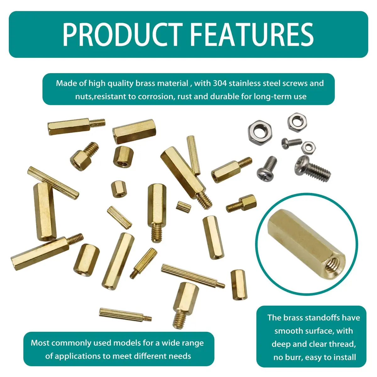Raogoodcx M2.5 Brass Male Female Standoff Screw Kit 320 Pieces | Hexagonal Brass & Stainless Steel Fasteners - view 3