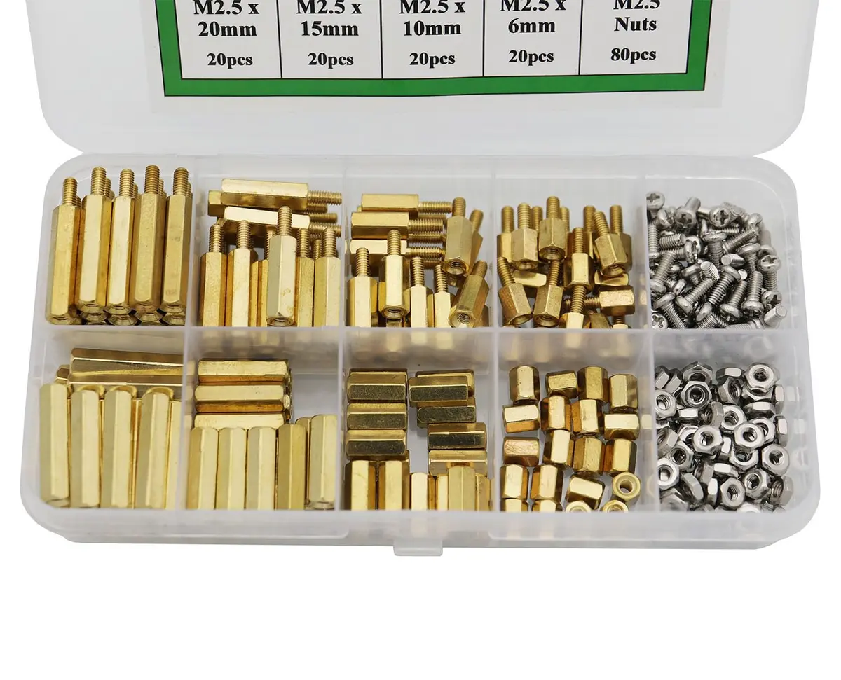 Raogoodcx M2.5 Brass Male Female Standoff Screw Kit 320 Pieces | Hexagonal Brass & Stainless Steel Fasteners - view 4