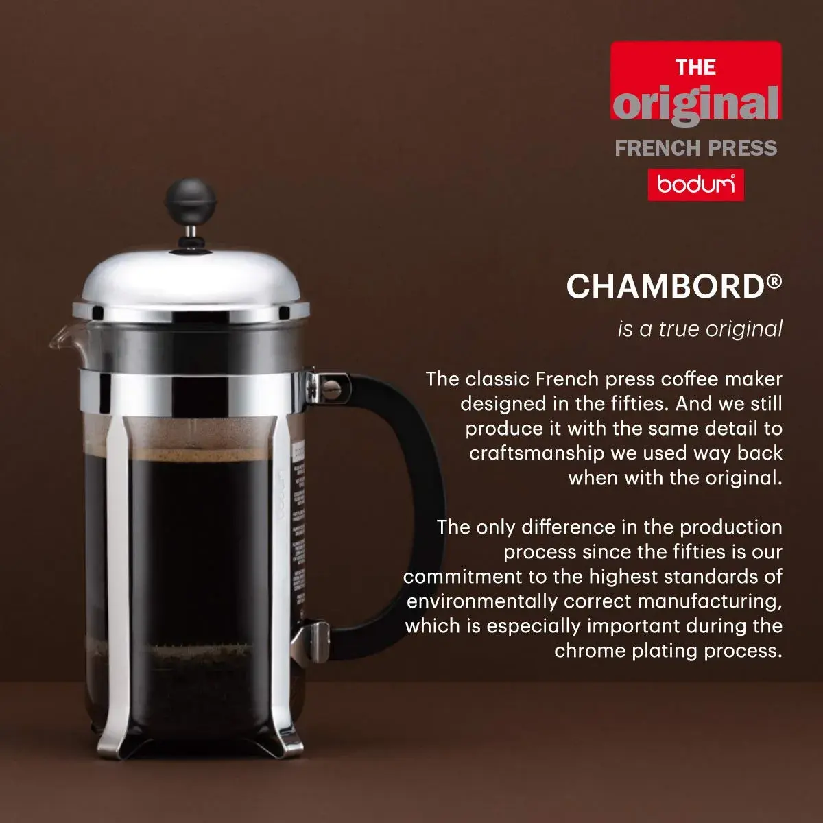 Bodum Chambord French Press Coffee Maker 1L (34oz) | Classic Design, Stainless Steel & Borosilicate Glass - view 6