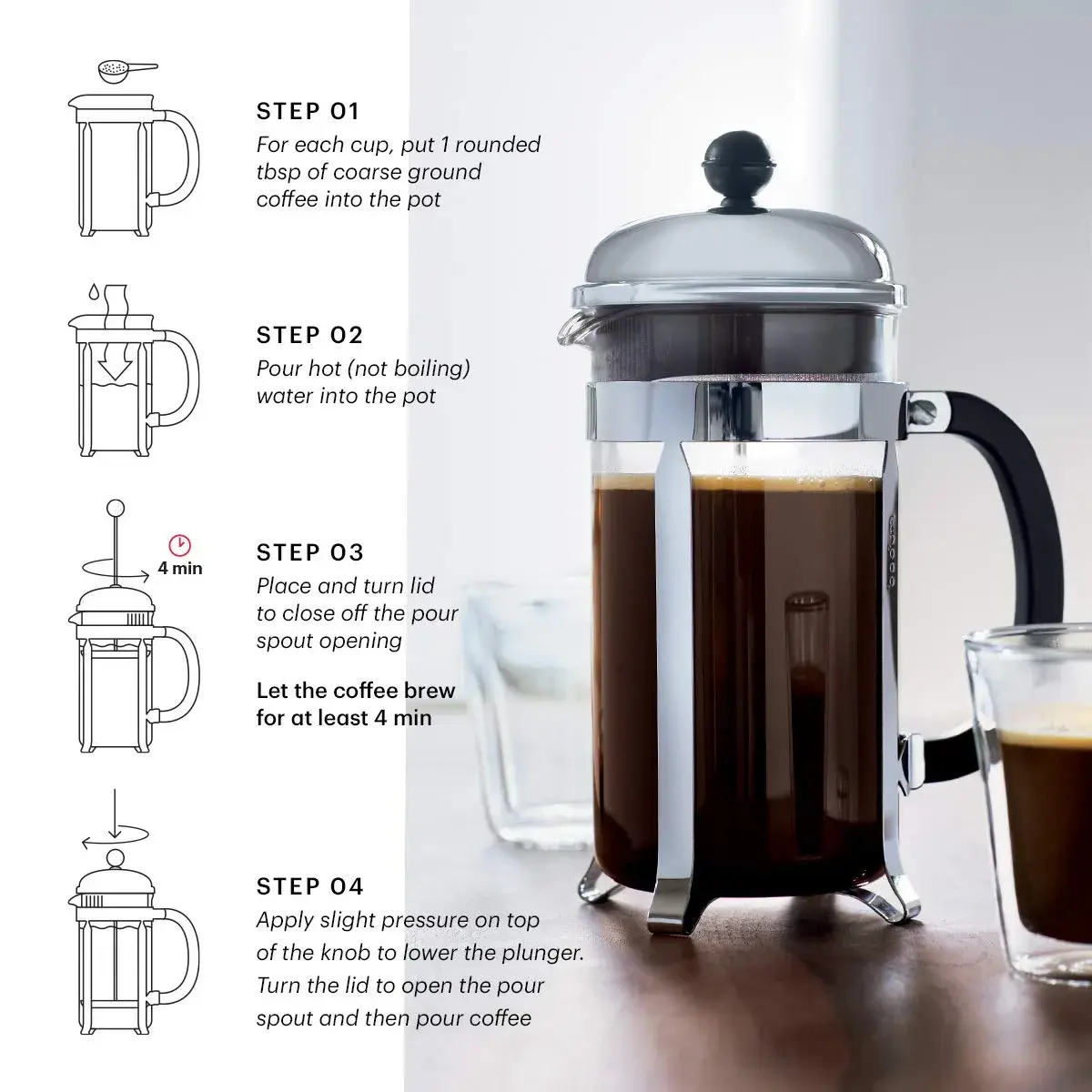 Bodum Chambord French Press Coffee Maker 1L (34oz) | Classic Design, Stainless Steel & Borosilicate Glass - view 3