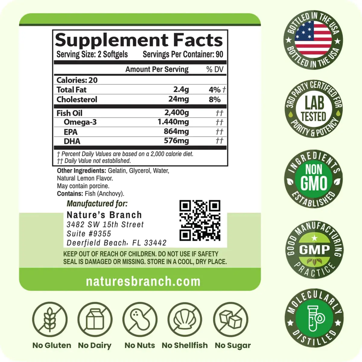NATURE'S BRANCH Triple Strength Omega 3 Fish Oil 180 Count | Heart, Brain & Eye Health Support - view 6