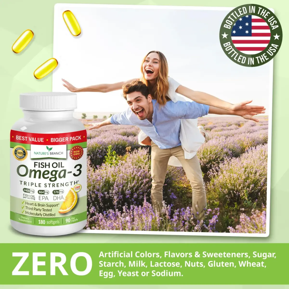 NATURE'S BRANCH Triple Strength Omega 3 Fish Oil 180 Count | Heart, Brain & Eye Health Support - view 8