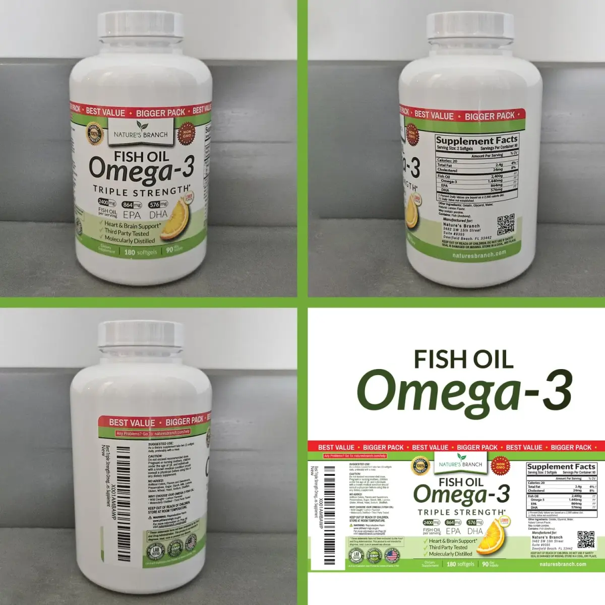 NATURE'S BRANCH Triple Strength Omega 3 Fish Oil 180 Count | Heart, Brain & Eye Health Support - view 9