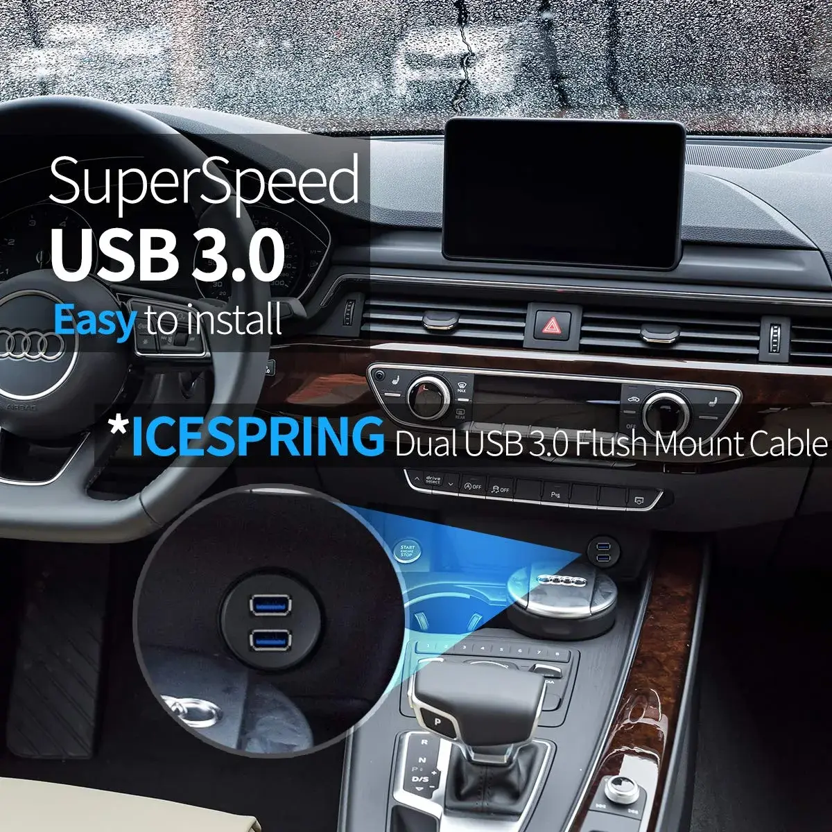 ICESPRING Dual USB 3.0 Flush Mount Extension Cable 0.91m (3 Feet) | High-Speed Data Transfer for Vehicles - view 2