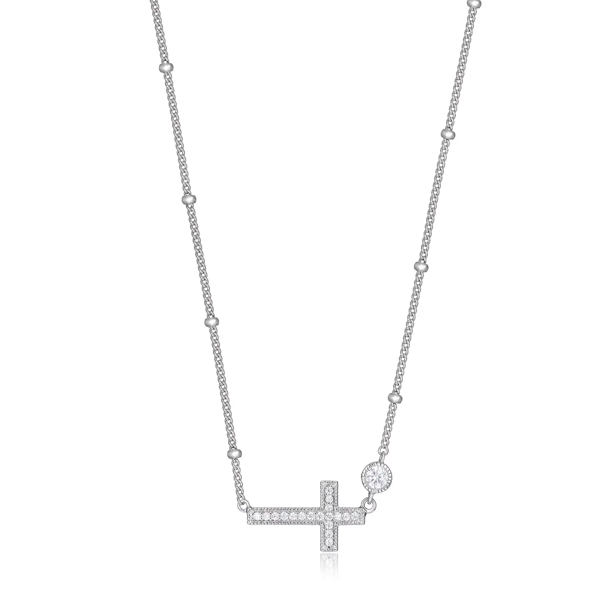 Morgan & Paige Silver Rhodium Plated Sideways Cross Pendant Necklace 16in | Dainty, Hypoallergenic & Adjustable - main product image