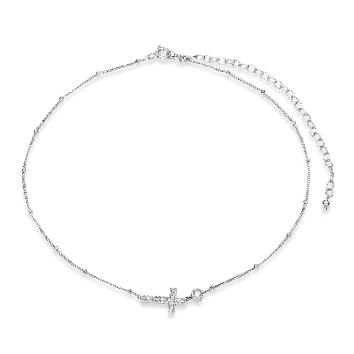 Morgan & Paige Silver Rhodium Plated Sideways Cross Pendant Necklace 16in | Dainty, Hypoallergenic & Adjustable - view 5