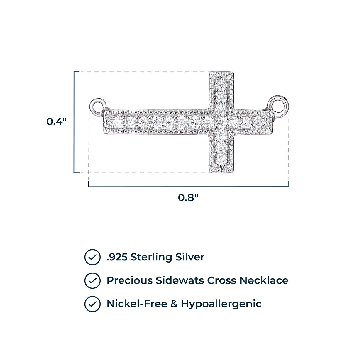 Morgan & Paige Silver Rhodium Plated Sideways Cross Pendant Necklace 16in | Dainty, Hypoallergenic & Adjustable - view 3