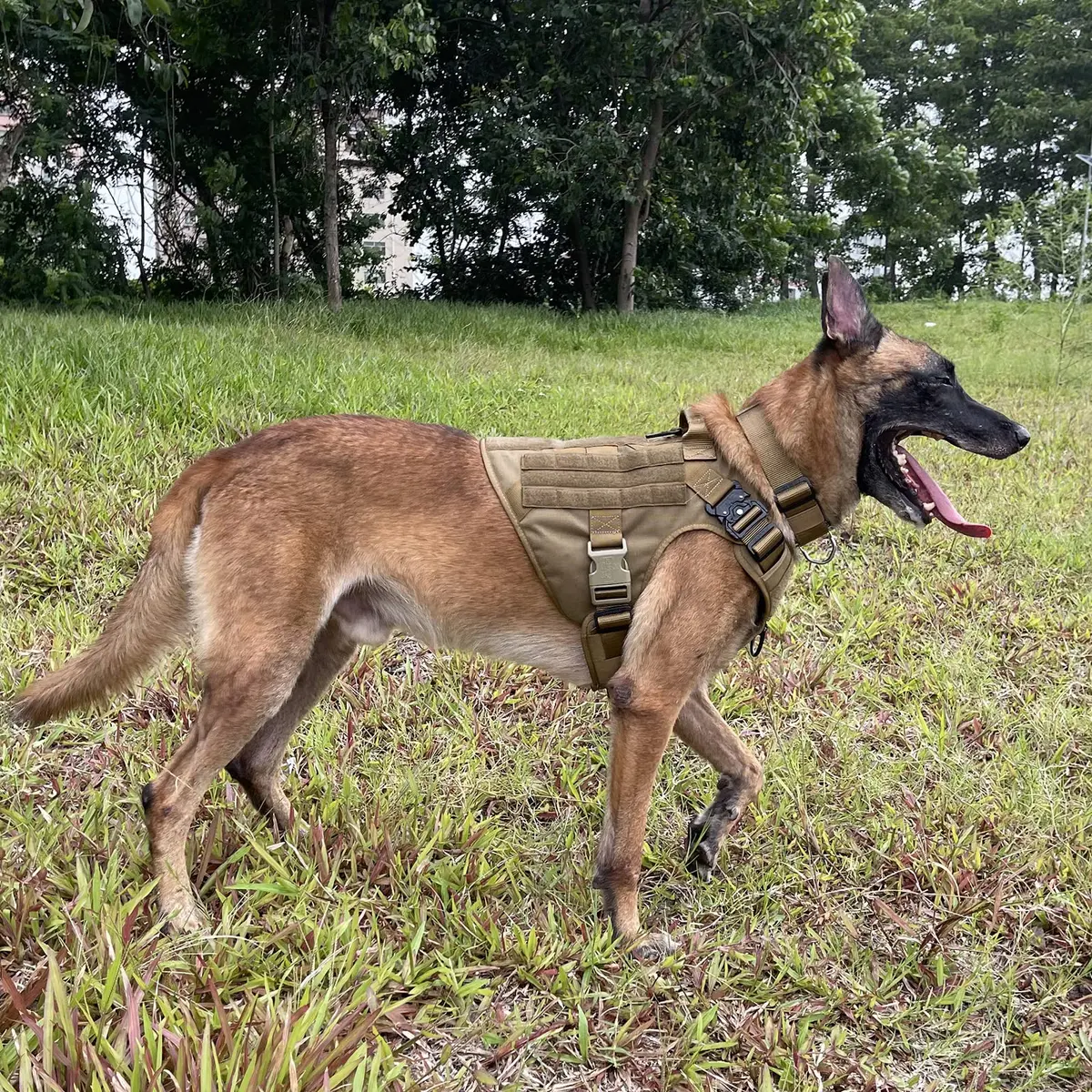 ICEFANG Tactical Dog Harness X-Large Brown | Heavy Duty MOLLE Vest with Metal Buckles, No-Pull Front Clip, 2 Leash Rings - view 2