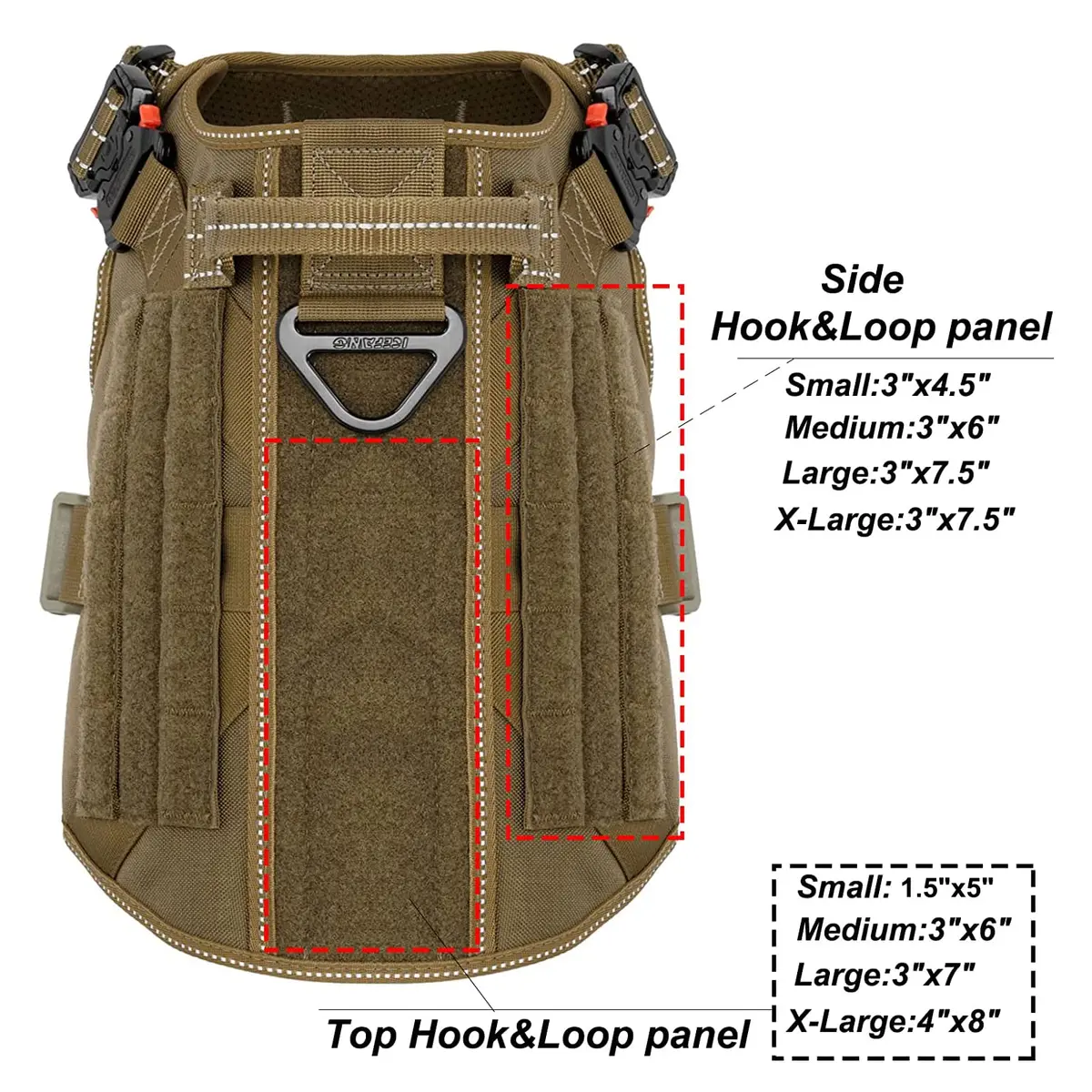 ICEFANG Tactical Dog Harness X-Large Brown | Heavy Duty MOLLE Vest with Metal Buckles, No-Pull Front Clip, 2 Leash Rings - view 3