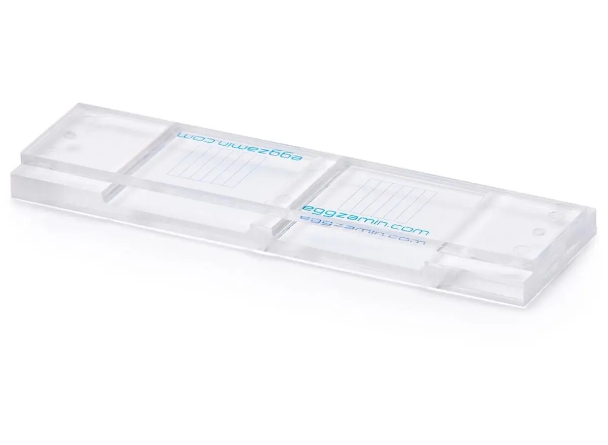 Eggzamin McMaster Method Microscope Slide for Fecal Egg Counts (FEC), Double Chamber Counting Slide for Livestock and Veterinary Use, Blue Grid Lines, 2.3cm x 7.6cm - main product image