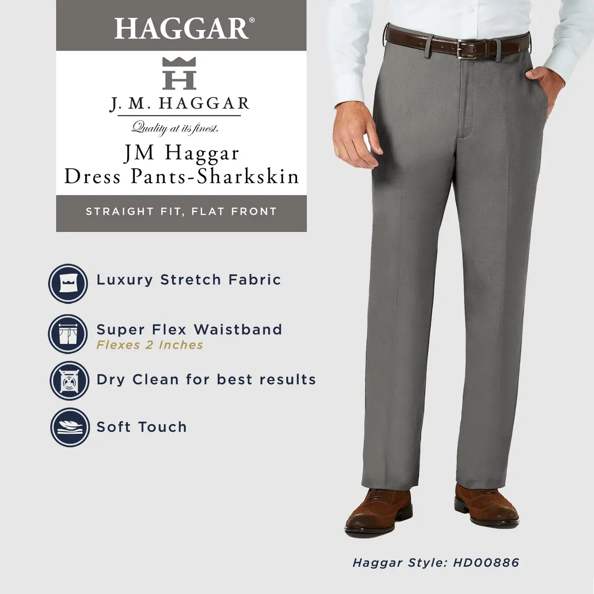 Haggar Men's Sharkskin Superflex Waist Straight Fit Dress Pant, Jet Black, 38W x 32L | All-day Comfort & Style - view 4