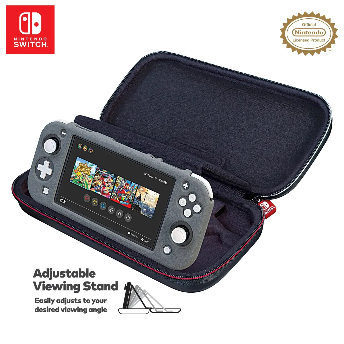 Game Traveler Deluxe Licensed Travel Case for Nintendo Switch OLED, Switch & Lite | Black Ballistic Nylon with Stand & 8 Game Slots - view 6