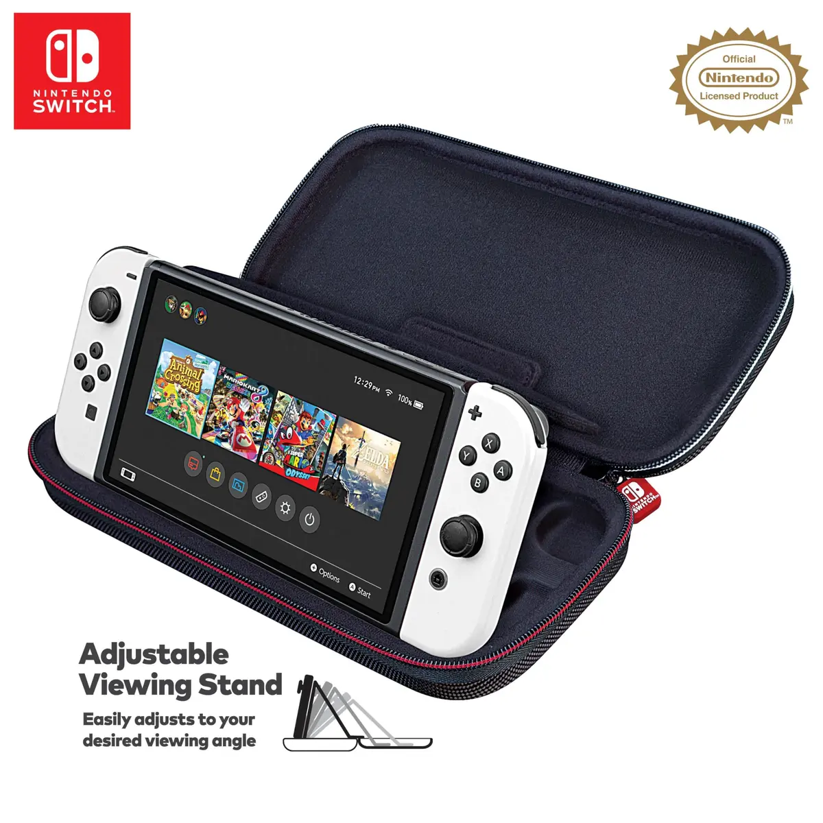 Game Traveler Deluxe Licensed Travel Case for Nintendo Switch OLED, Switch & Lite | Black Ballistic Nylon with Stand & 8 Game Slots - view 3