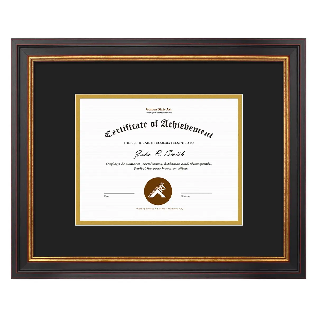 Golden State Art 11x14 Frame Black Over Gold Double Mat for 7x9 Diploma | Real Glass, Wall Mount, Elegant Design - main product image