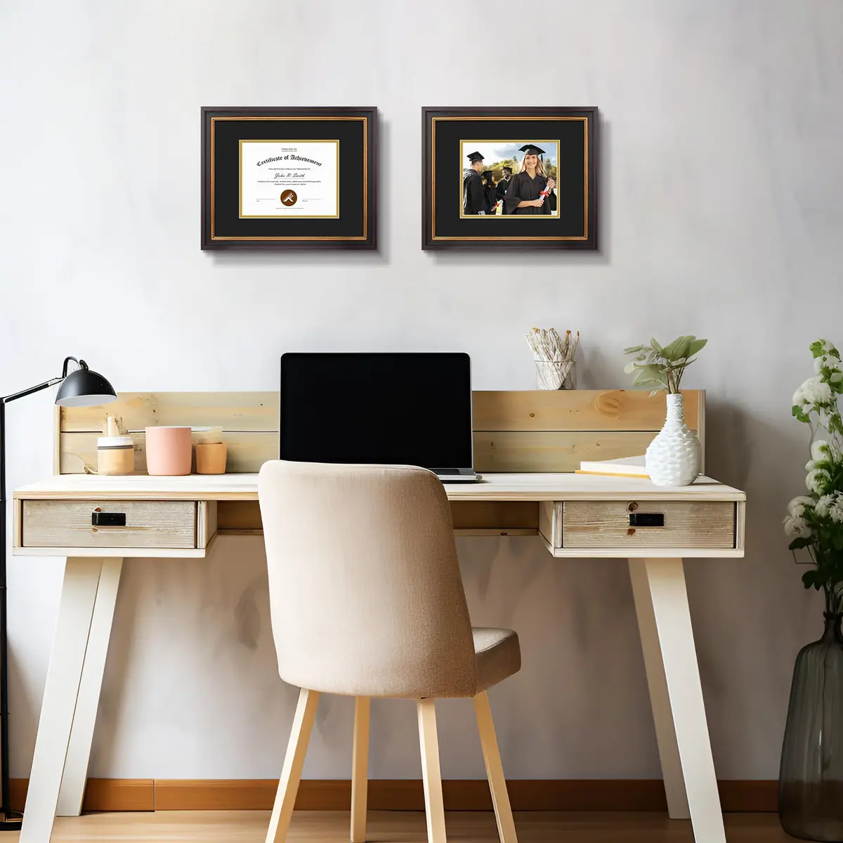 Golden State Art 11x14 Frame Black Over Gold Double Mat for 7x9 Diploma | Real Glass, Wall Mount, Elegant Design - view 2