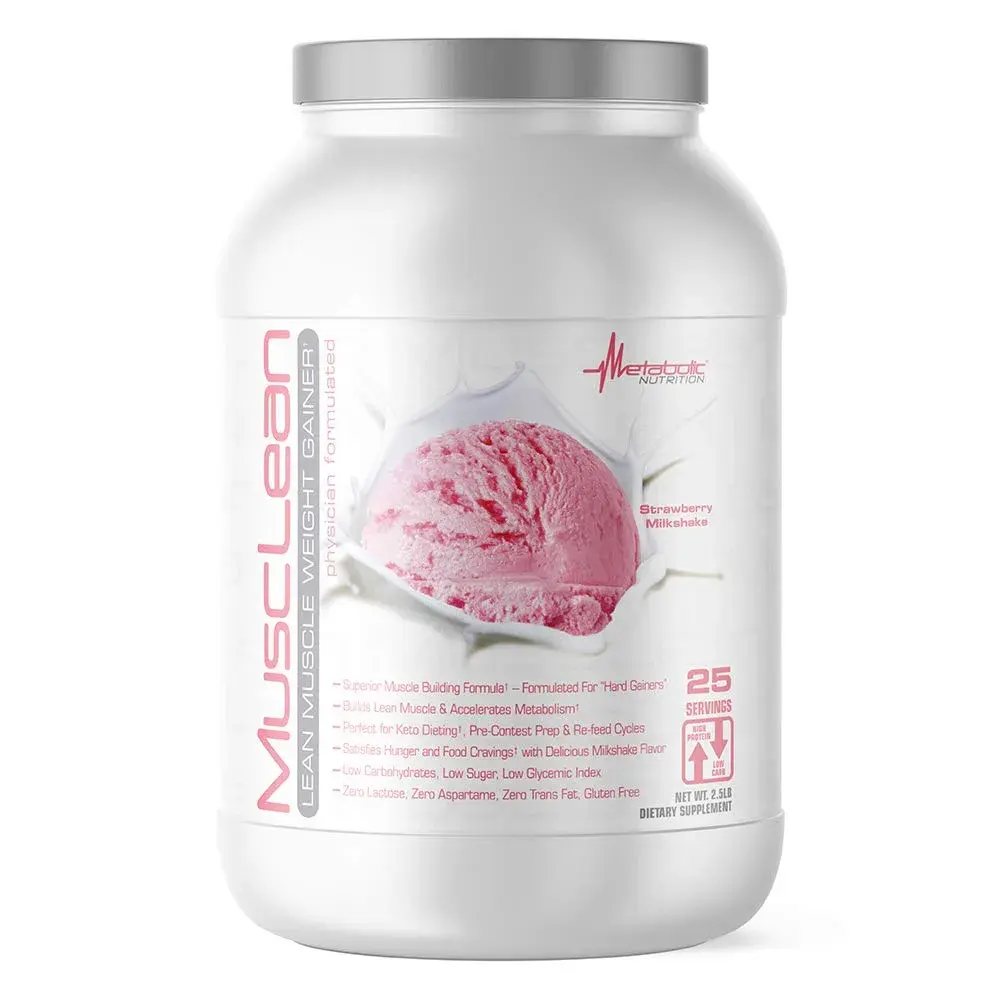Metabolic Nutrition MuscLean Strawberry Milkshake Whey Protein Powder 1.13 kg (2.5 Pound) | Physician Formulated for Lean Muscle & Keto Diets - main product image