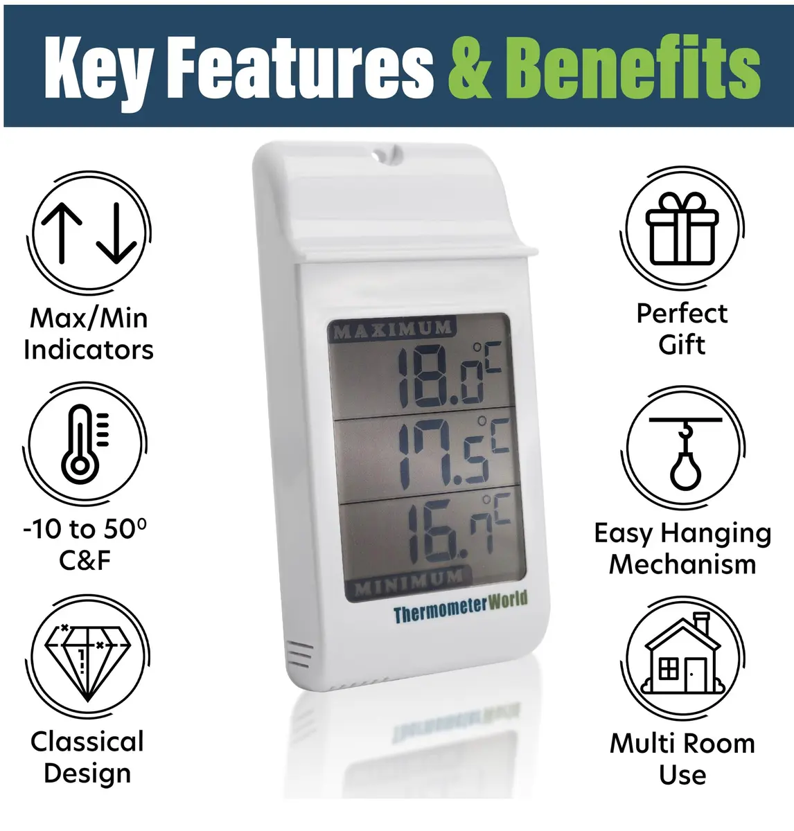 Thermometer World Digital Max Min Greenhouse Thermometer 180mm (7.1in) | Monitors Max & Min Temps for Gardens & Greenhouses - view 3