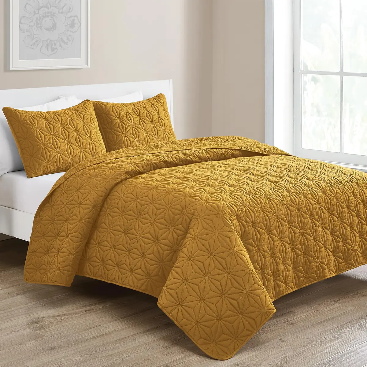 VCNY Home Kaleidoscope Quilt Set, King 3-Piece, Gold | Breathable Microfiber Comfort for Year-Round Use - view 2