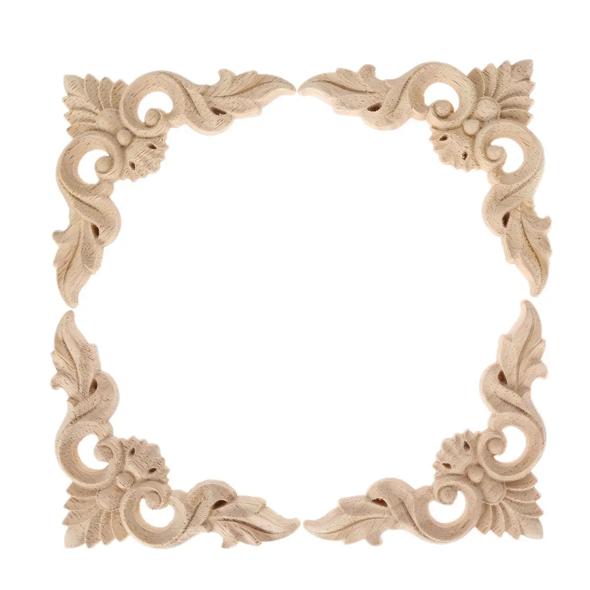 MUXSAM 4Pcs Wood Carved Appliques No.1 | Vintage European Style Decor (8x8cm) - main product image