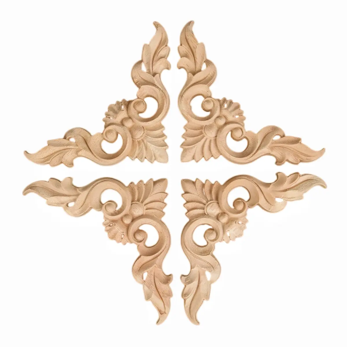 MUXSAM 4Pcs Wood Carved Appliques No.1 | Vintage European Style Decor (8x8cm) - view 8