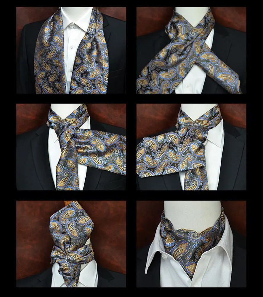 Secdtie Ascot Tie Blue Paisley Floral Silk 117cm | Elegant Formal & Casual Accessory - view 3