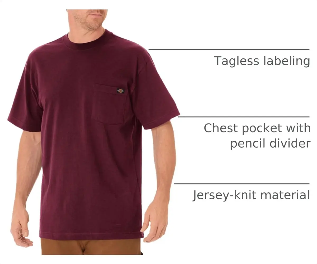 Dickies Heavyweight Crew Neck Short Sleeve Tee in Burgundy, XX-Large | Durable Cotton Comfort for Men - view 4