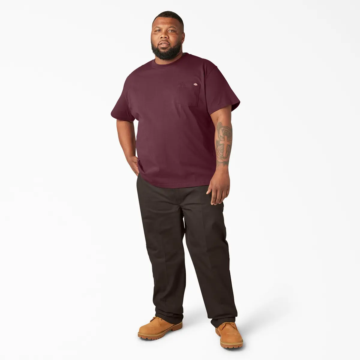 Dickies Heavyweight Crew Neck Short Sleeve Tee in Burgundy, XX-Large | Durable Cotton Comfort for Men - view 6