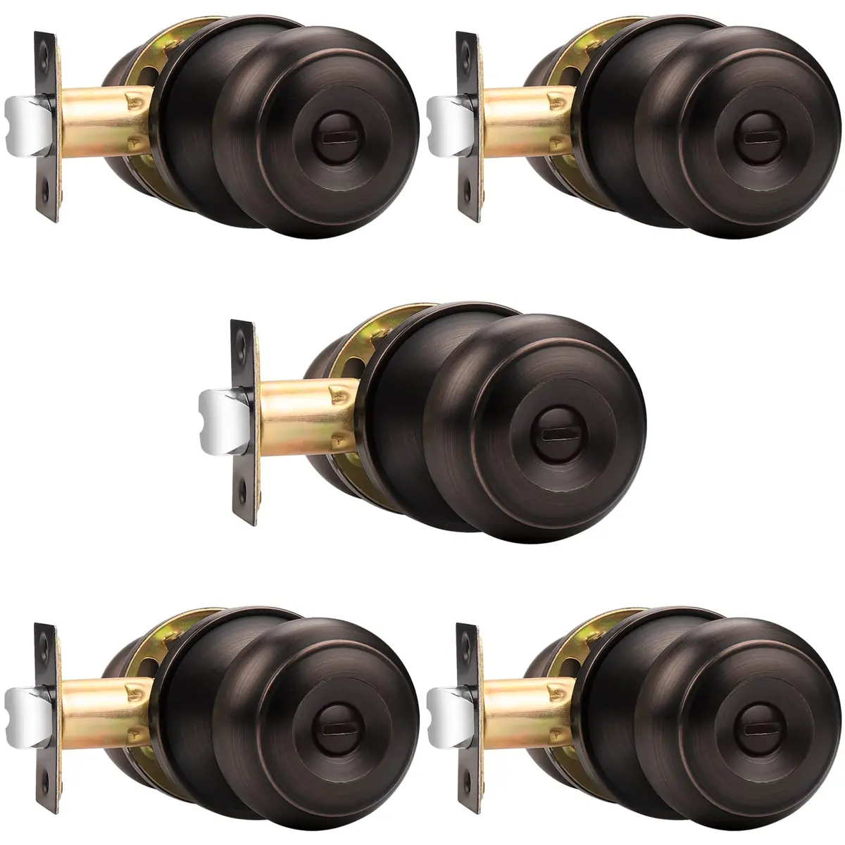 Probrico Oil Rubbed Bronze Door Knobs Privacy Lock for Bathroom Bedroom | ANSI Grade 3, 200K+ Cycles, 5 Pack - main product image