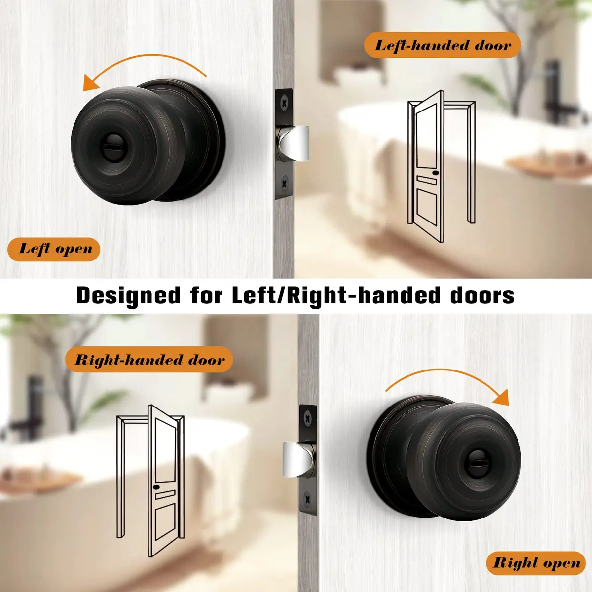 Probrico Oil Rubbed Bronze Door Knobs Privacy Lock for Bathroom Bedroom | ANSI Grade 3, 200K+ Cycles, 5 Pack - view 5