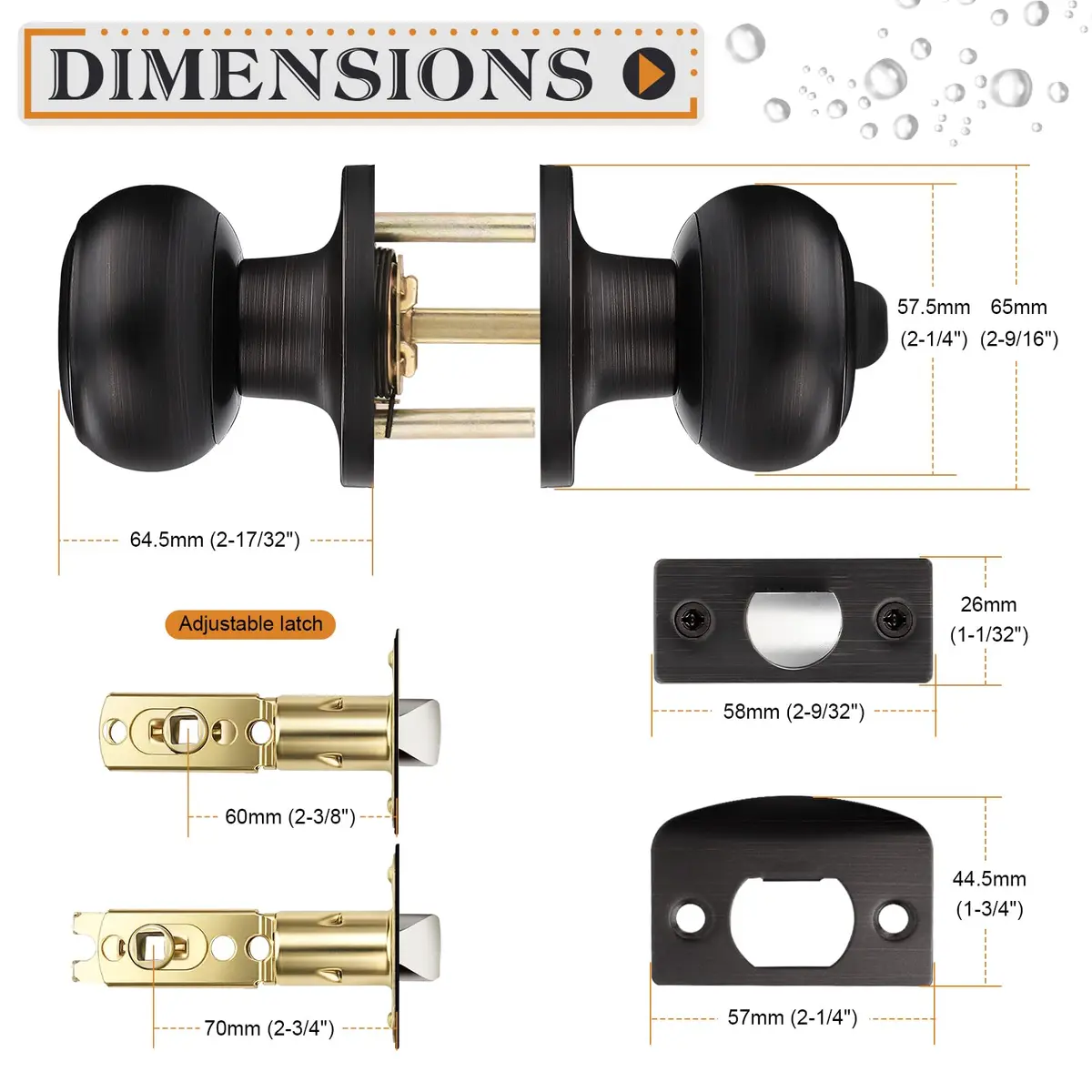 Probrico Oil Rubbed Bronze Door Knobs Privacy Lock for Bathroom Bedroom | ANSI Grade 3, 200K+ Cycles, 5 Pack - view 8