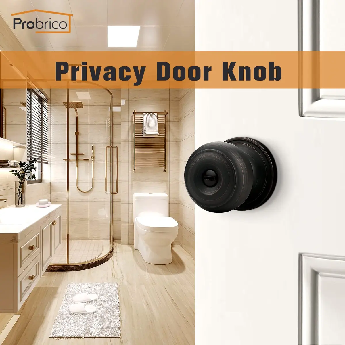 Probrico Oil Rubbed Bronze Door Knobs Privacy Lock for Bathroom Bedroom | ANSI Grade 3, 200K+ Cycles, 5 Pack - view 2