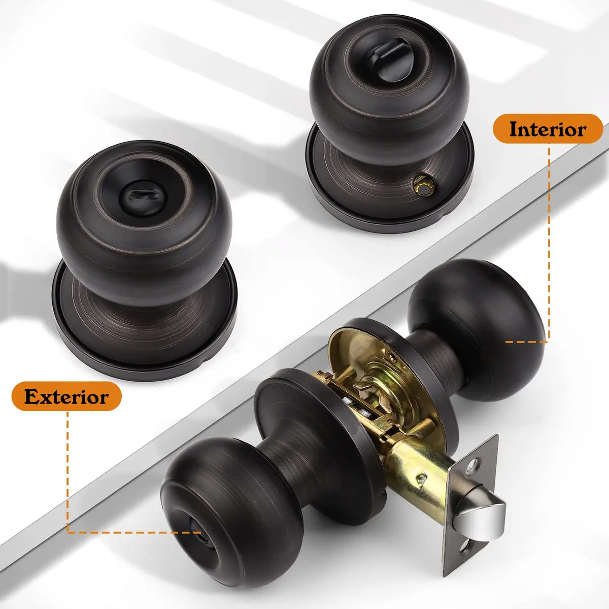 Probrico Oil Rubbed Bronze Door Knobs Privacy Lock for Bathroom Bedroom | ANSI Grade 3, 200K+ Cycles, 5 Pack - view 3