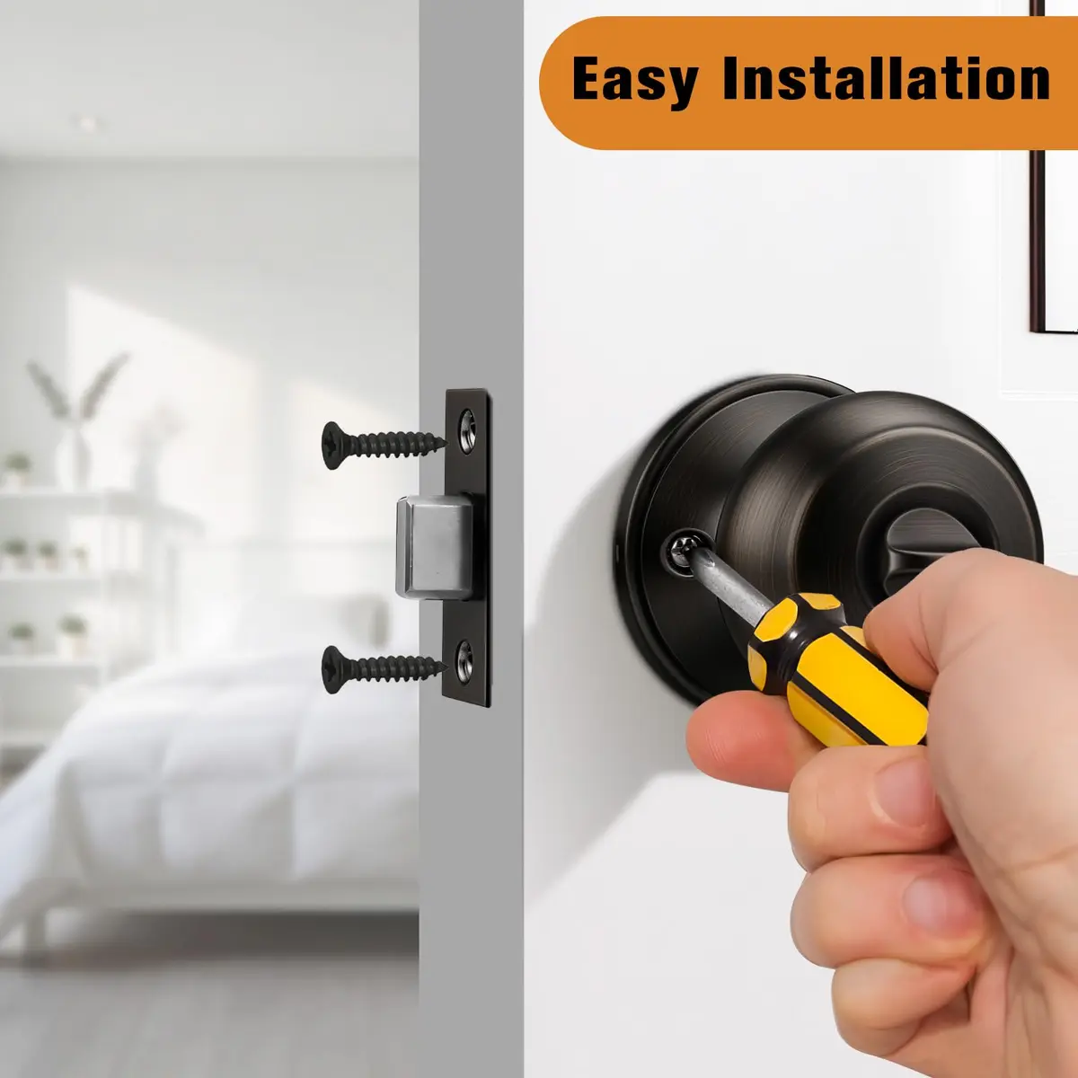 Probrico Oil Rubbed Bronze Door Knobs Privacy Lock for Bathroom Bedroom | ANSI Grade 3, 200K+ Cycles, 5 Pack - view 4