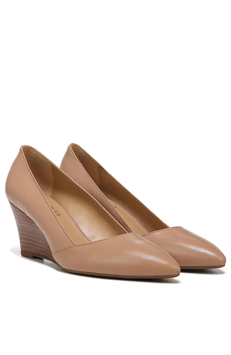 Franco Sarto Women's Frankie Pump, Cool Taupe Leather, 7 M | 2.5 inch wedge heel, slip-on style, eco-friendly lining - main product image