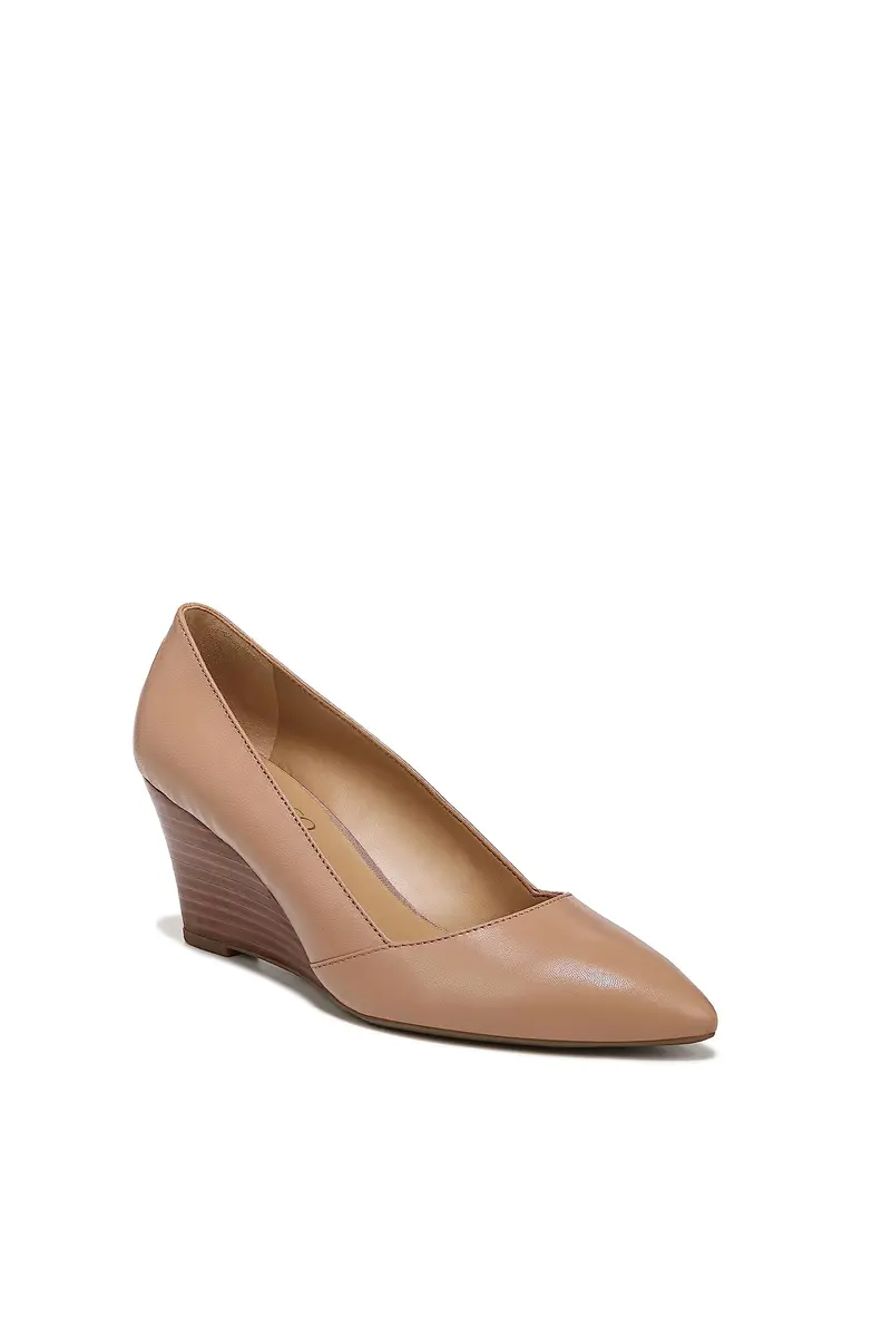 Franco Sarto Women's Frankie Pump, Cool Taupe Leather, 7 M | 2.5 inch wedge heel, slip-on style, eco-friendly lining - view 5