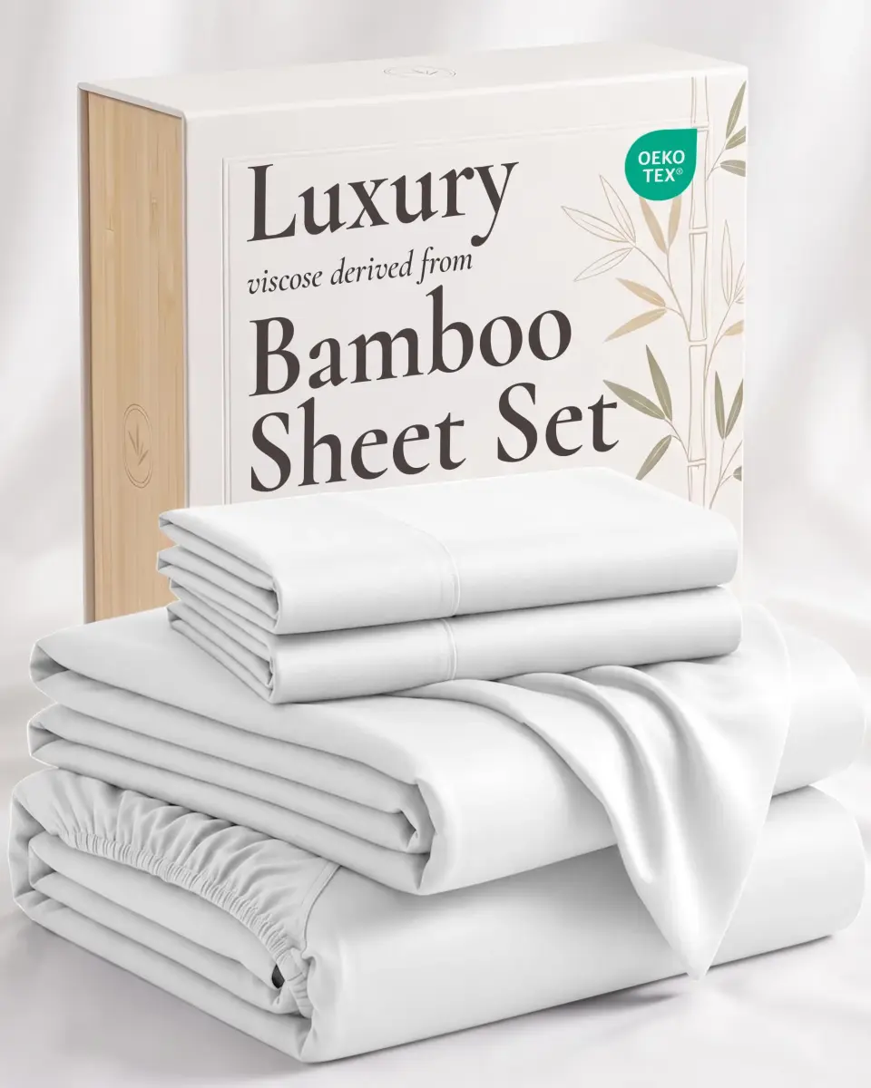 Hotel Sheets Direct White 4 Piece Bamboo Viscose Sheet Set Full Size | Cooling & Breathable Luxury Bedding - main product image