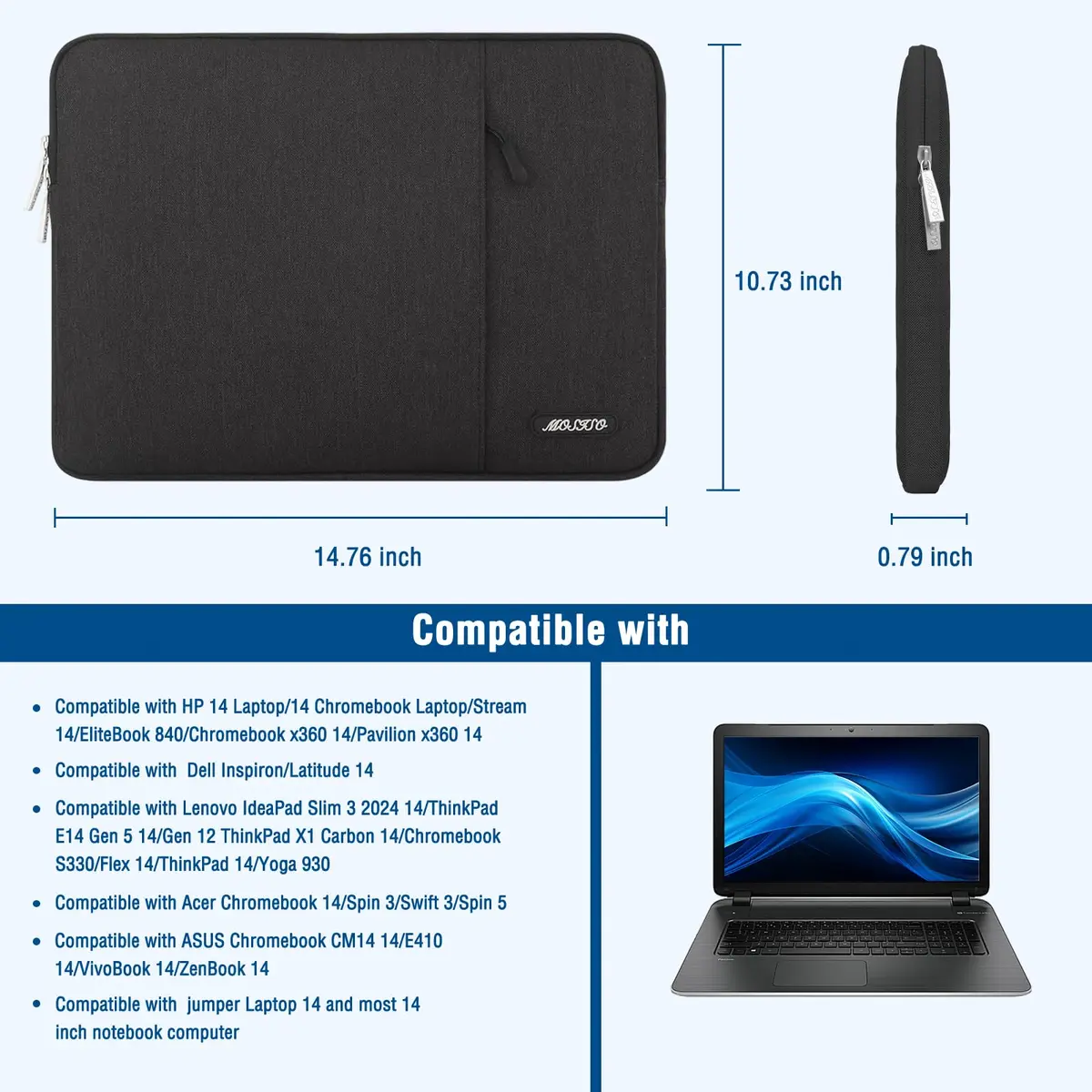 MOSISO Laptop Case 15 inch | Slim, Water-Resistant Sleeve with Pocket & Shock Absorption - view 7