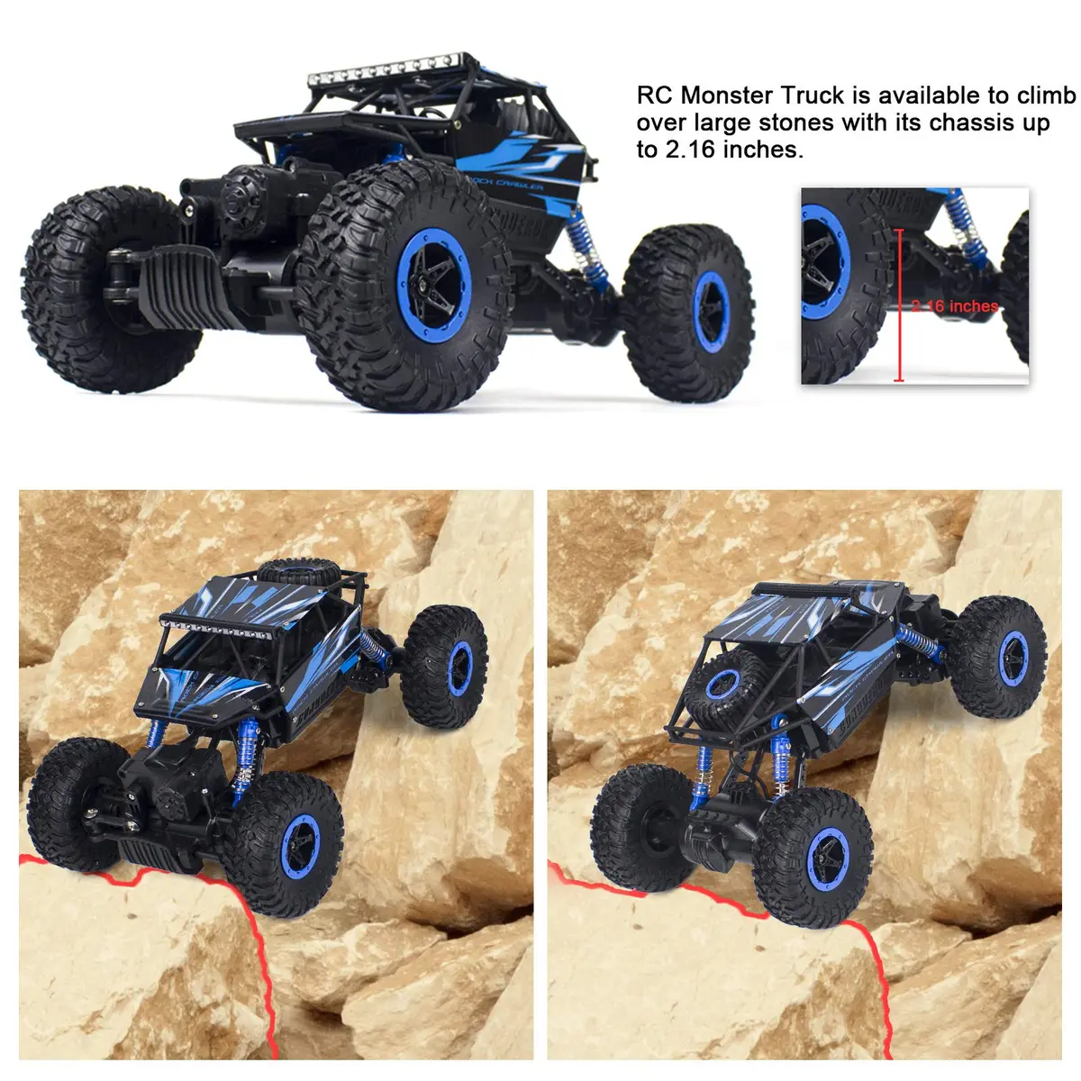 Cheerwing Rock Crawler 1:18 Scale 4WD Remote Control Car 270mm x 160mm x 130mm | Off-Road RC Monster Truck with 2 Batteries - view 5