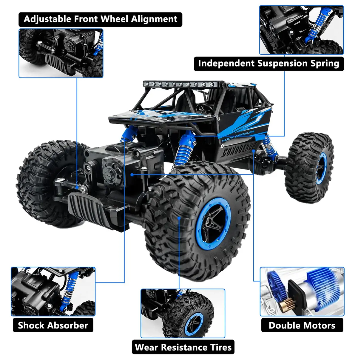 Cheerwing Rock Crawler 1:18 Scale 4WD Remote Control Car 270mm x 160mm x 130mm | Off-Road RC Monster Truck with 2 Batteries - view 3