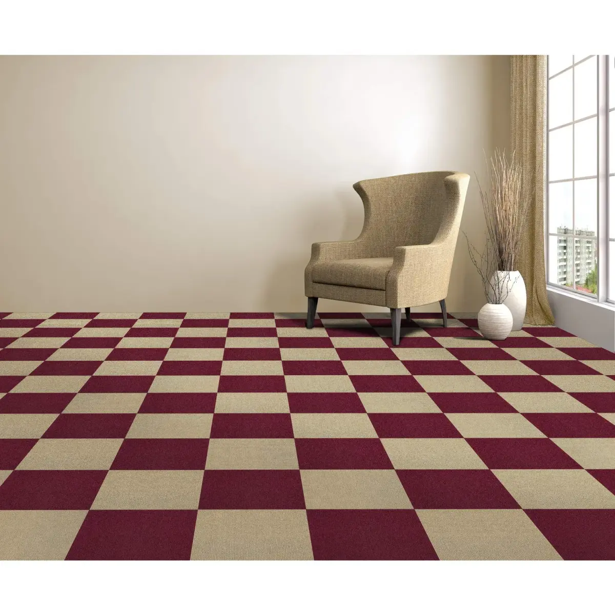 Achim Nexus Burgundy Self Adhesive Carpet Tiles 30.48cm x 30.48cm (12"x12") | Easy Peel & Stick Installation for Home & Office - view 4