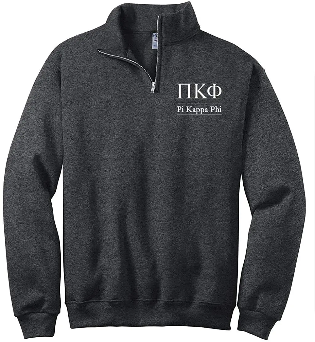 Sorority Letters Shop Pi Kappa Phi Quarter Zip Pullover Sweatshirt (L) Grey | Embroidered Greek Letters, Zipper, Casual Fit - main product image