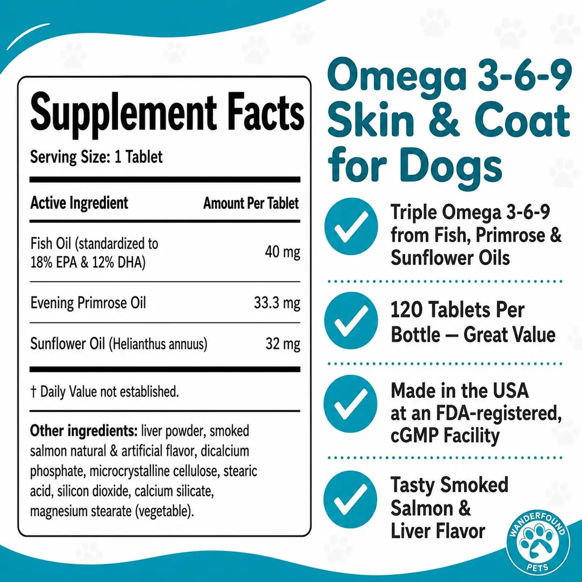 Pawsitive Omega 3-6-9 for Dogs | Skin & Coat Support with EPA & DHA Fish Oil, Smoked Salmon & Liver Flavor, 120 Chewable Tablets - view 5