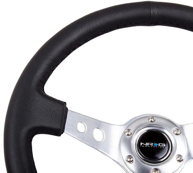 NRG Innovations NRG-RST-006SL Reinforced Steering Wheel 350mm Sport Steering Wheel (3" Deep), Silver Spoke with Round Holes, Black Leather | Universal Fit - view 3